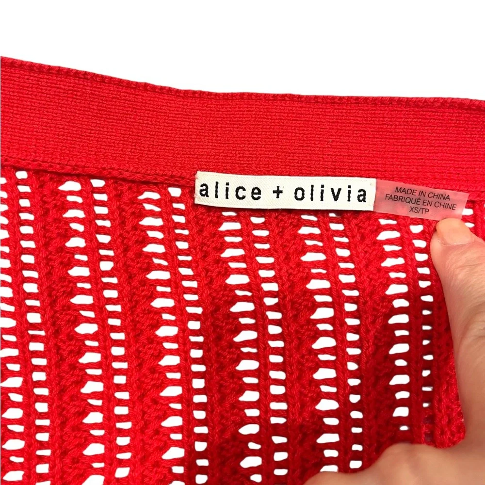 Alice + Olivia Red Windsor Deep V-Neck Slouchy Knitted Cardigan Sweater Wool XS - Picture 16 of 16